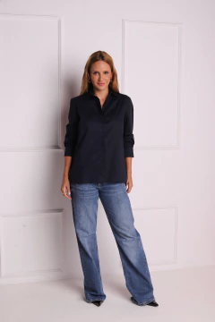 Camisa Tricoline 3/4 - Azul Marinho - loja online