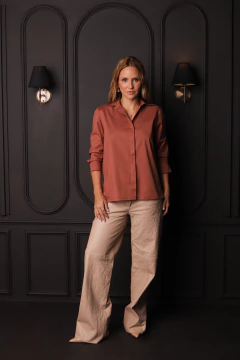 Camisa Tricoline 3/4 - Marrom Avelã na internet