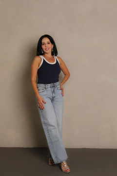 Regata Canelada Tradicional, Bicolor Azul Marinho - Lucinha Correia