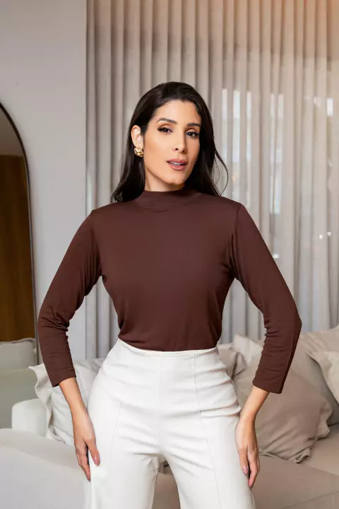 Tricozinho, Mangas 3/4 - Marrom Café