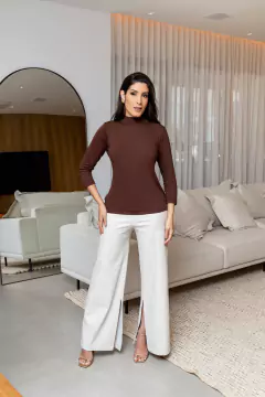 Tricozinho, Mangas 3/4 - Marrom Café - Lucinha Correia