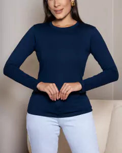 CAMISETA BÁSICA MANGAS LONGAS AZUL MARINHO - GOLA "CARECA" - comprar online