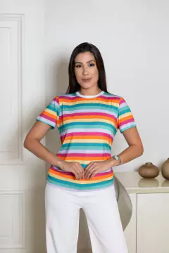 Camiseta Listrada "Arco-Íris" - Lucinha Correia