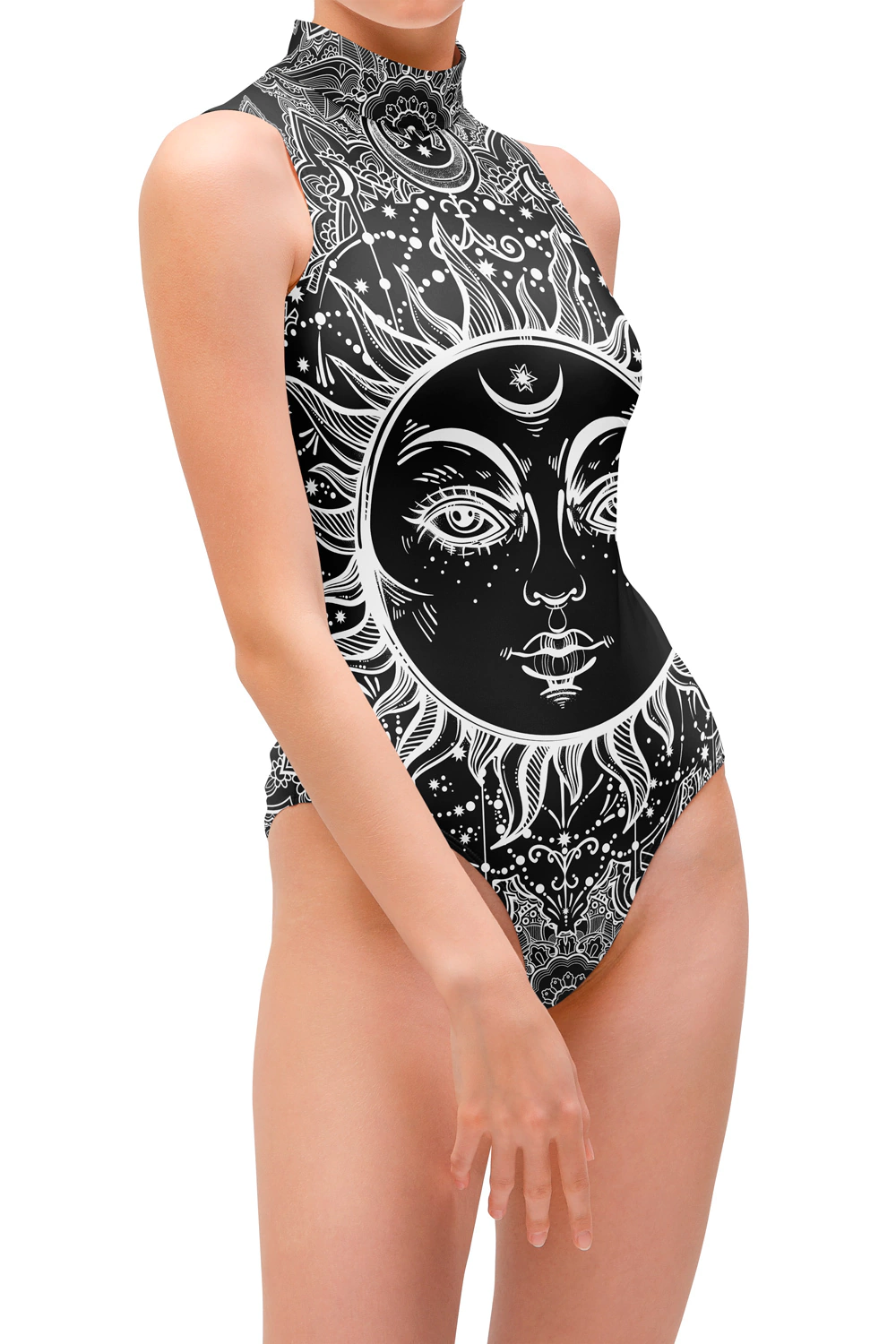 Body Regata Gola Alta Psicodélico Sol Negro Étnico