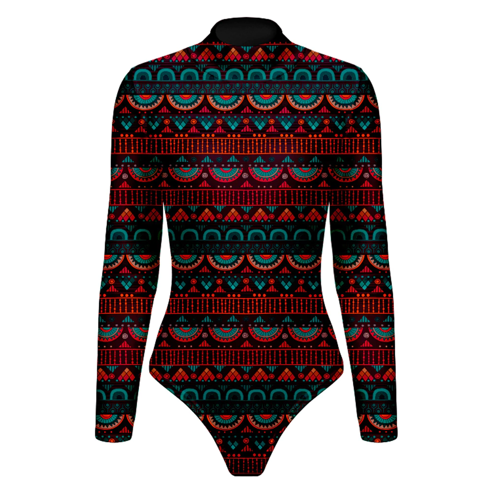 Body Manga Longa Gola Alta Arte Tribal Nativa Terra