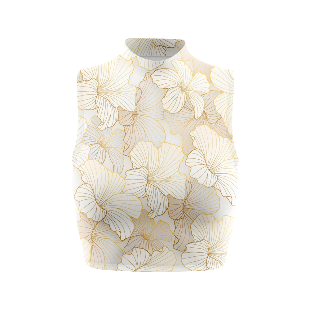 Cropped Regata Gola Alta Floral Dourado