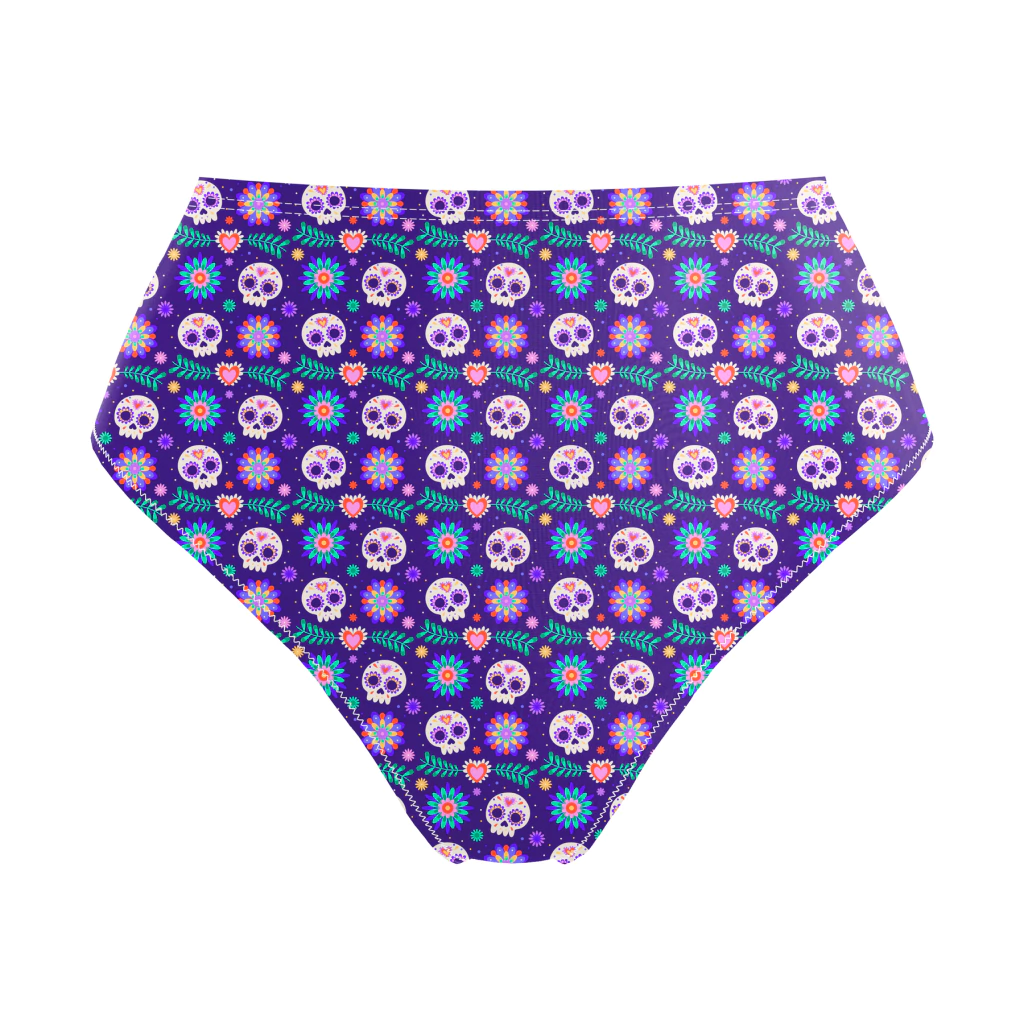 Calcinha de Biquíni Hot Pants Caveira Mexicana Flores