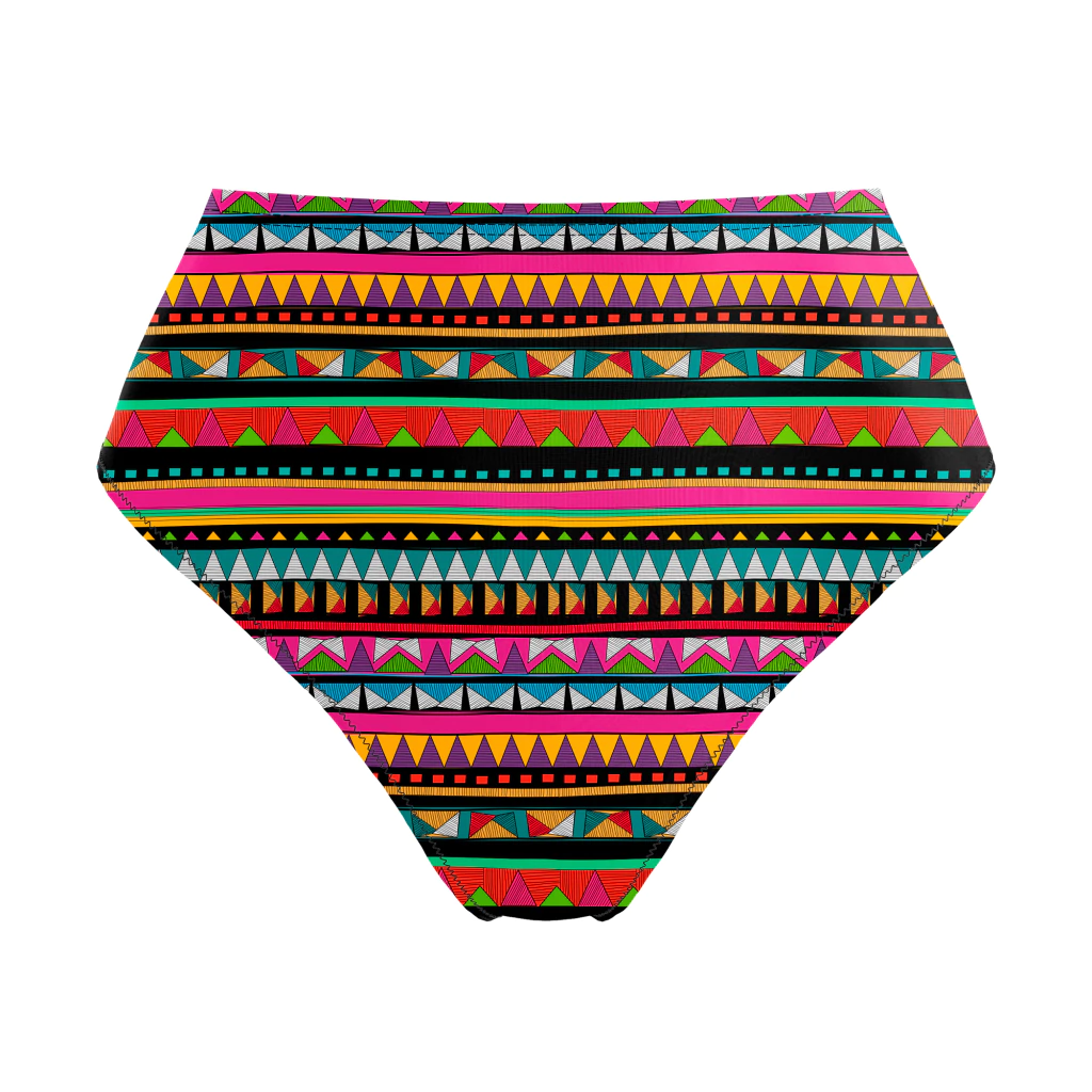 Calcinha de Biquíni Hot Pants Arte Nativa Tribal Psicodélica