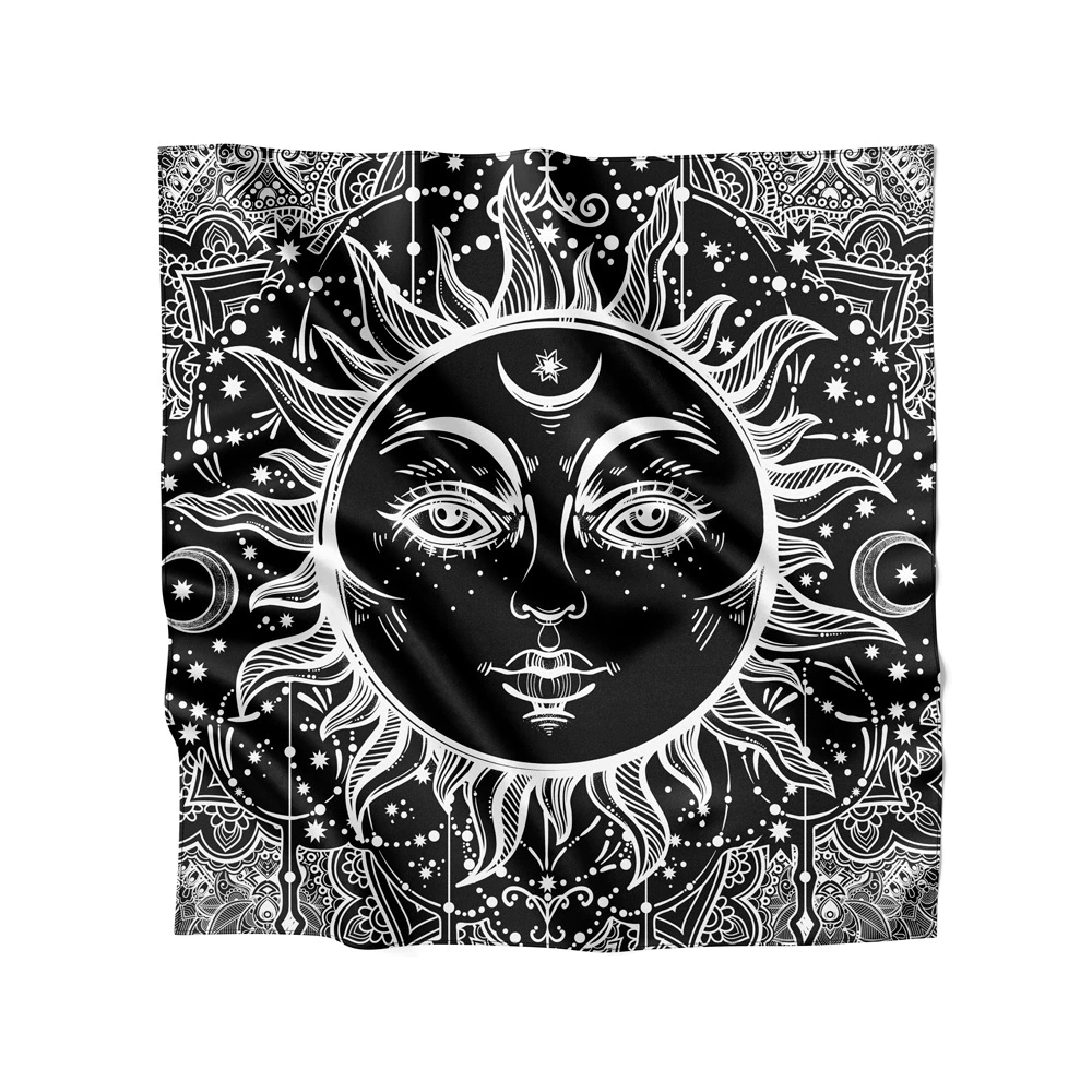 Lenço de Cetim 90x90cm Psicodélico Sol Negro Étnico