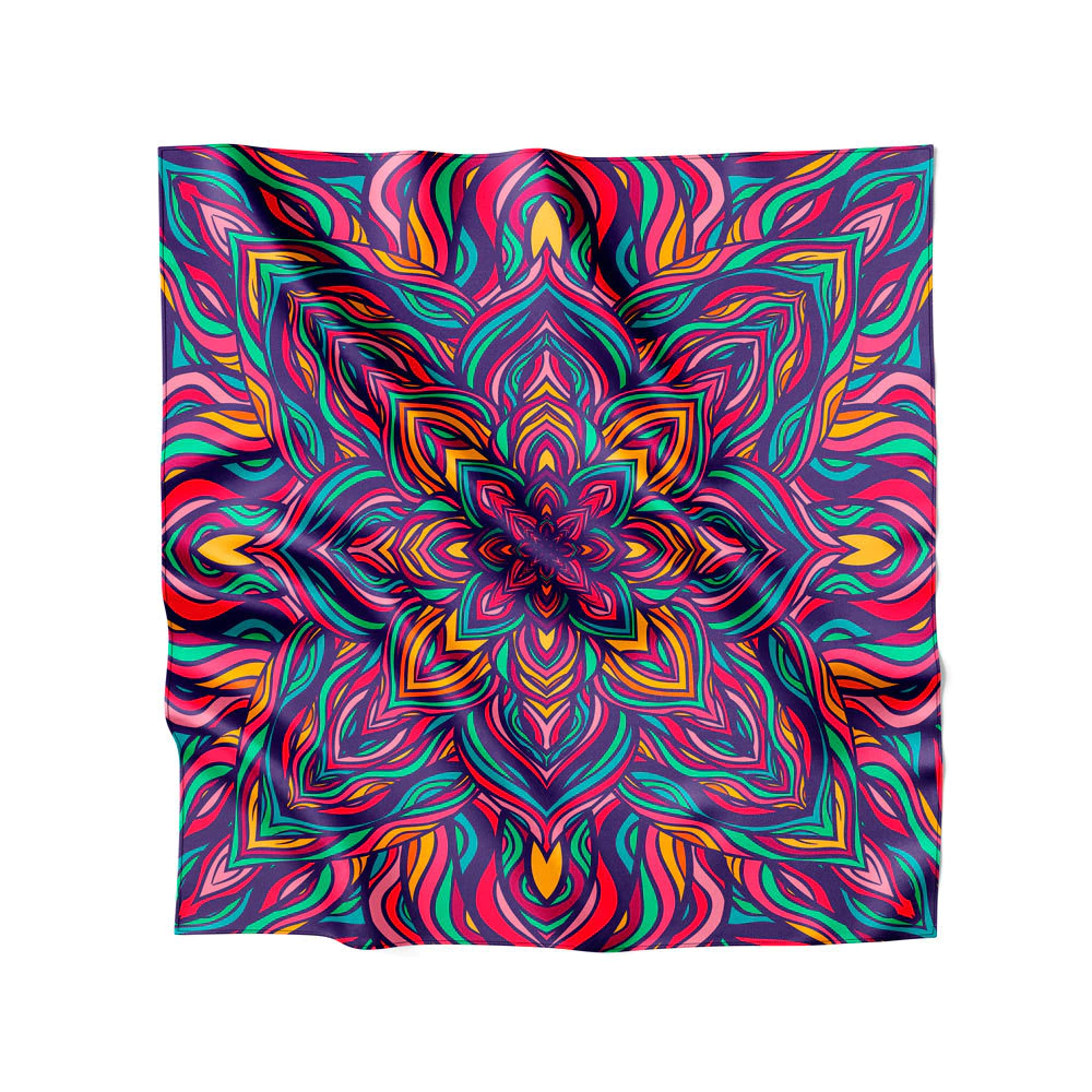 Lenço de Cetim 90x90cm Mandala Flor Psicodélica