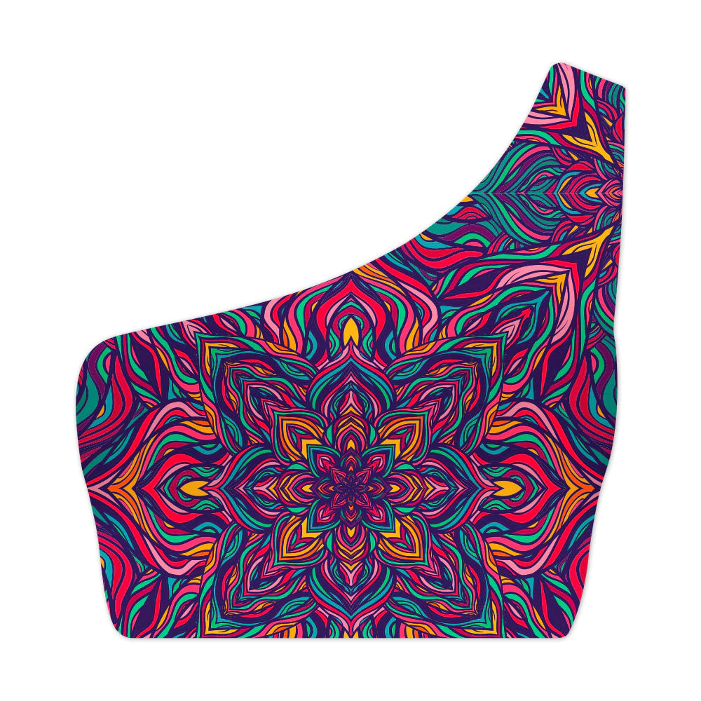 Top Um Ombro Só Mandala Flor Psicodélica