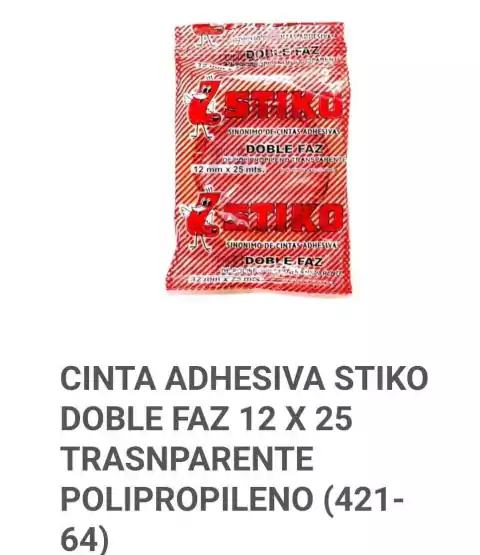 CINTA ADHESIVA STIKO DOBLE FAZ 12 X 25 TRANSPARENTE