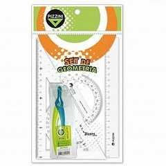 CONJUNTO GEOMETRICO PIZZINI + COMPAS PLASTICO 4224 (4 PIEZAS)