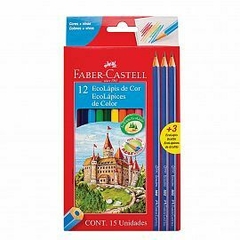 LAPICES DE COLORES FABER CASTELL X 12 LARGOS + 3 GRAFITOS -ECOLAPICES