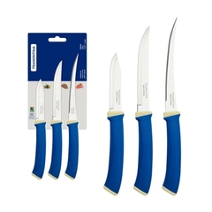 Jogo de 3 Facas Tramontina Felice Azul Legumes - Aço Inox Cozinha