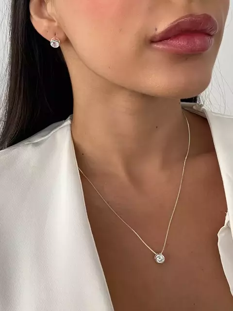 CONJUNTO COLAR + BRINCO ZIRCÔNIA CRISTAL - FOLHEADO A PRATA 925 - comprar online
