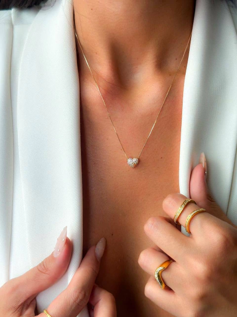 COLAR PINGENTE CORAÇÃO CRAVEJADO FOLHEADO OURO 18K