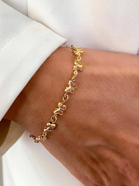 PULSEIRA BORBOLETAS FOLHEADO A OURO 18K