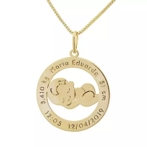 COLAR MANDALA INFORMAÇÕES DO BEBÊ FOLHEADO A OURO 18K