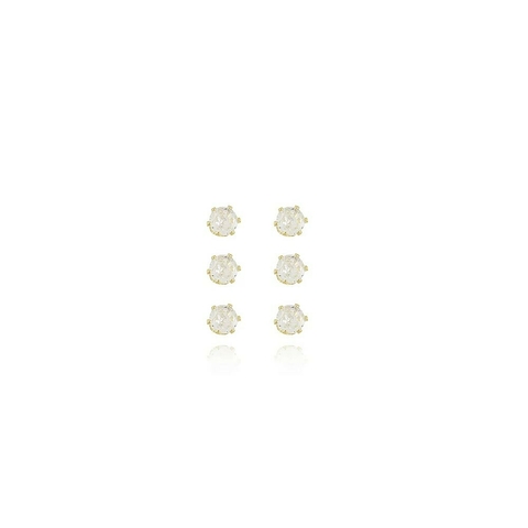 KIT 3 BRINCOS COM ZIRCÔNIAS FOLHEADO A OURO 18K