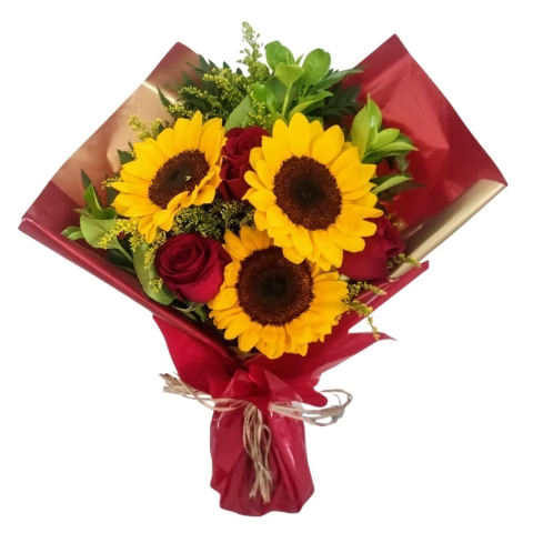 Ramalhete de girassois e rosas