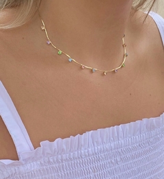 Colar Zircônias Coloridas Dourado