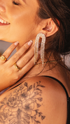 Brinco Franja Strass com base Dourada
