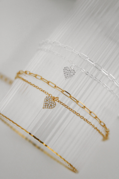 Pulseira Dupla Coração Cravejado Prata - comprar online