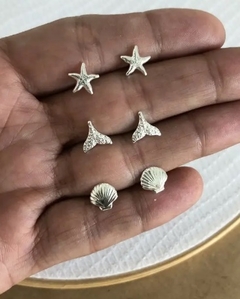 Trio Brincos Pequenos Mar Prata