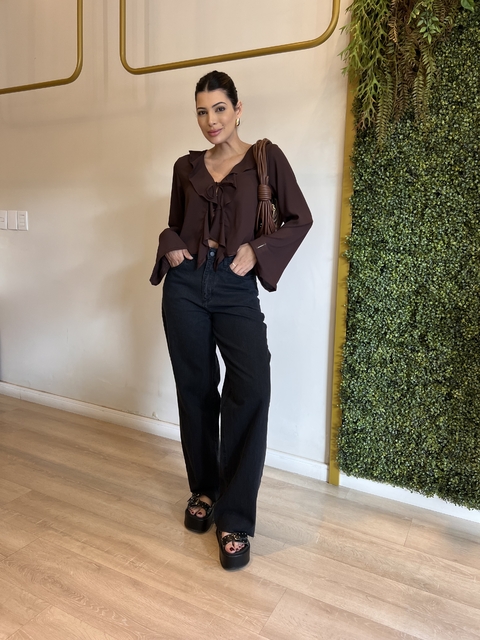 CALÇA JEANS PRETO WIDE LEG - comprar online