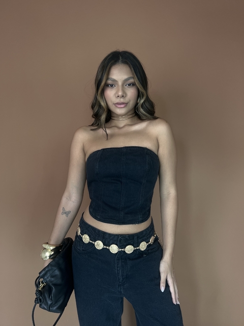 TOP CORSET JEANS PRETO AURA - comprar online