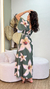 Vestido Longo em Crepe Seda com Manga Ampla e Elástico nas Costas