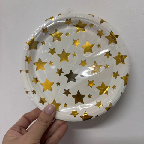 8 Pratos de Papel Estrelas Metalizadas Dourado ou Prata 18 cm – Ponto das Festas – Inspire Sua Festa Loja na internet