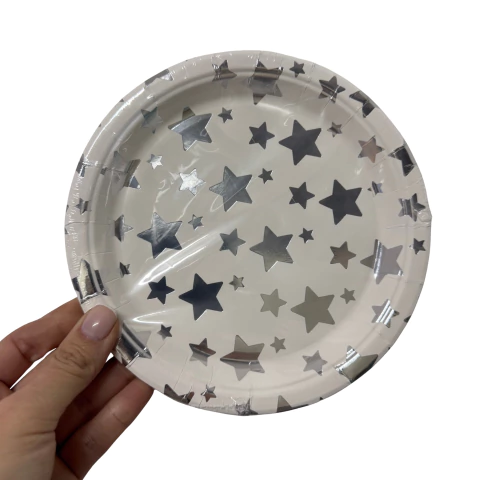 8 Pratos de Papel Estrelas Metalizadas Dourado ou Prata 18 cm – Ponto das Festas – Inspire Sua Festa Loja - loja online