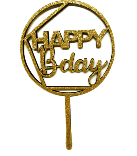 Topo Decorativo EVA Glitter Dourado Happy B Day 21 cm Vivarte - Inspire sua Festa Loja