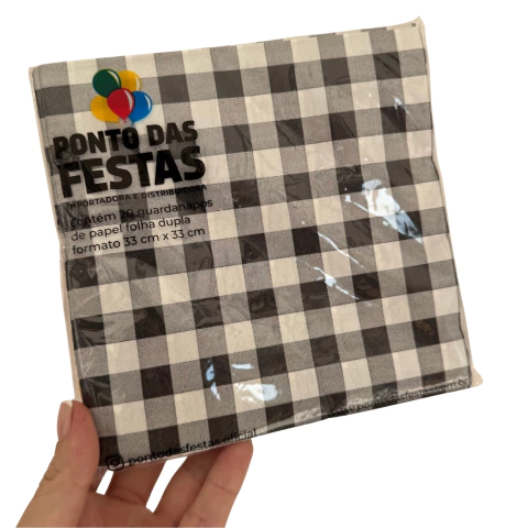 Guardanapo de Papel Xadrez Preto 33x33 cm Folha Dupla 20 Unidades | Ponto das Festas - Inspire sua Festa Loja