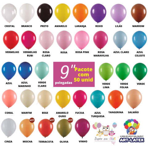 Balão Liso 9 polegadas ArtLatex 50 unidades - Inspire sua Festa Loja