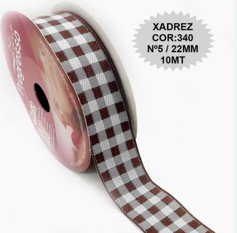 Fita Xadrez Bordado Marrom 22 mm 10 mts Cor 340 | Fitas Progresso – Inspire Sua Festa Loja