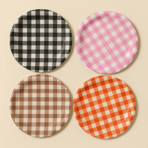 8 Pratos de Papel Xadrez Rosa, Marrom, Preto ou Laranja 18 cm Ponto das Festas – Inspire Sua Festa Loja - comprar online