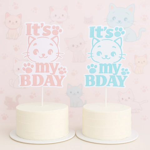 Topo de Bolo Festa Pet Gatinho It’s My B.Day Azul ou Rosa 22 cm Vivarte - Inspire sua Festa Loja - comprar online