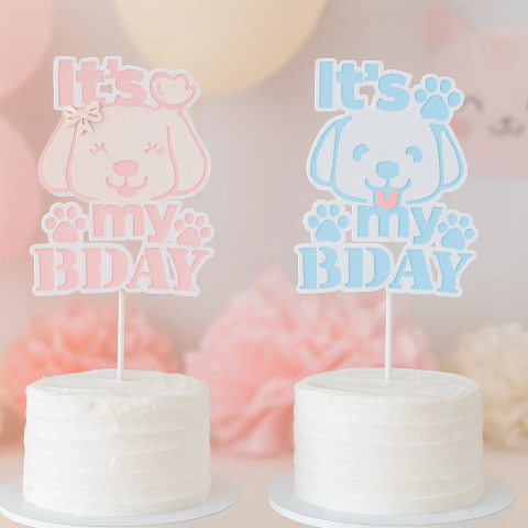 Topo de Bolo Festa Pet Cachorrinho It’s My B.Day Azul ou Rosa 22 cm Vivarte - Inspire sua Festa Loja - comprar online