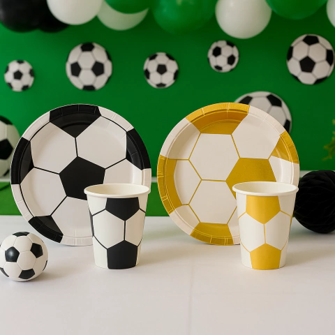 Kit Festa Futebol Dourado ou Preto e Branco – 8 Copos 250 ml + 8 Pratos 18 cm – Ponto das Festas – Inspire Sua Festa Loj - comprar online