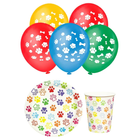 Kit Festa 10 Copos 10 Pratos 20 Balões Patinhas Coloridas Silver Festas - Inspire sua Festa Loja - comprar online