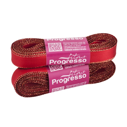 Fita de Cetim Vermelha com Ourela Dourada 15mm Cor 209 10 Mts Fitas Progresso - Inspire sua Festa Loja - comprar online