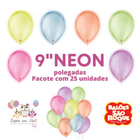 Balão NEON 9" 23 cm - 25 Unid - São Roque - Inspire sua Festa Loja