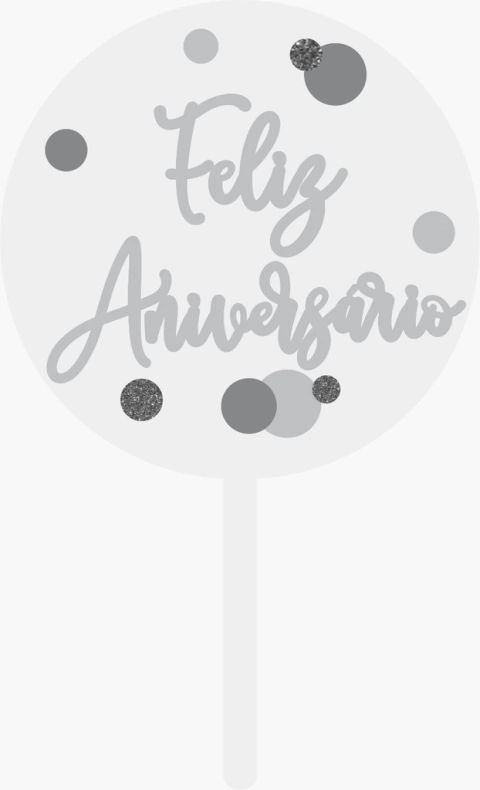 Topo Cristal Poá Feliz Aniversário Prata 21cm Vivarte - Inspire sua Festa Loja