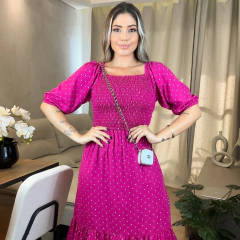 Vestido Maxi Midi Poa Pink
