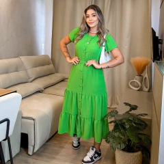 Vestido Botões Midi Verde Limão