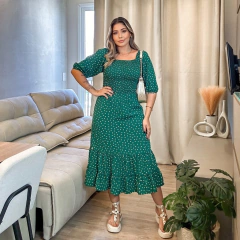 Vestido Maxi Midi Poa Verde
