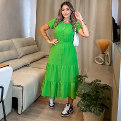 Vestido Botões Midi Verde Limão